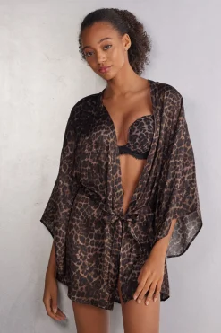 Luxurious Leopard Viscose Satin Kimono