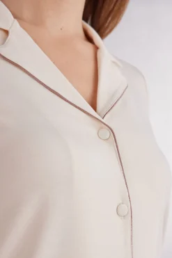 Short-Sleeved Button-Down Modal Top